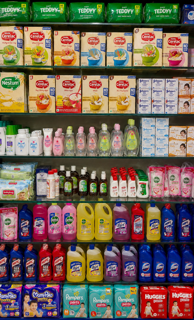 Baby products and hygiene shelf