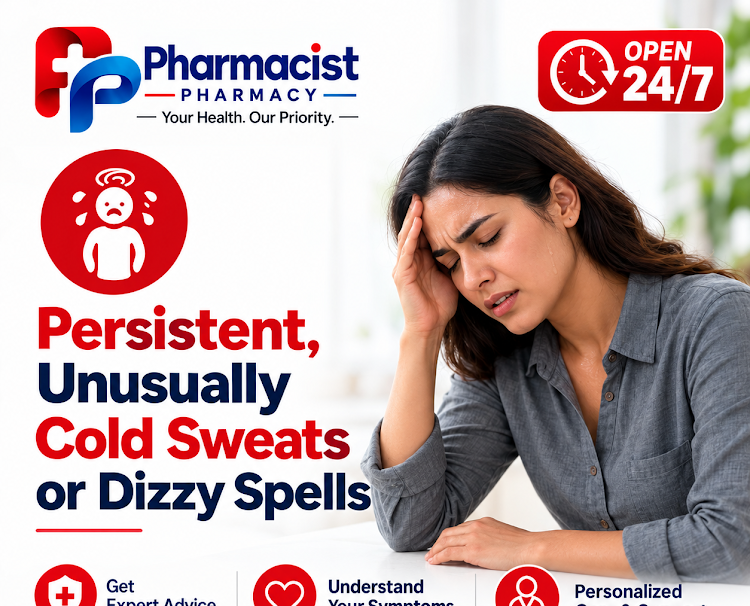 Cold sweats or dizzy spells awareness poster